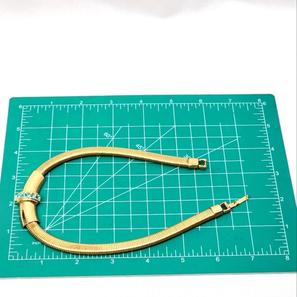 Vintage Coro Gold Chocker with Blue Rhinestone Accents - Picture 8 of 13
